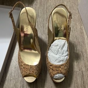 Jimmy choo peep toe platform sling back wedge sandals 37